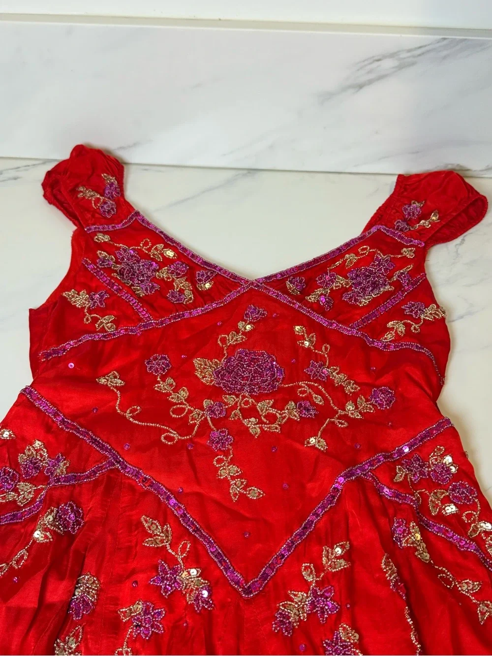 Free people red beaded fairy core dress
